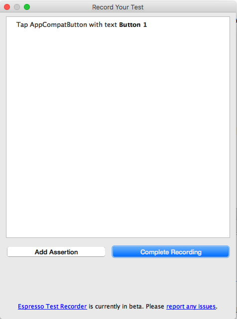 Record your test tab on Espresso screen recorder with one assertion