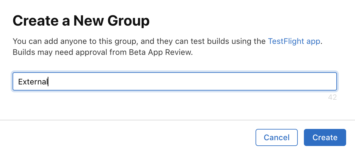 Create a new group in Testflight